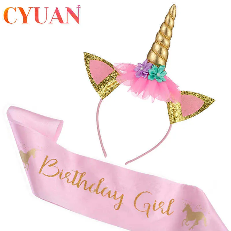 CYUAN Unicornio Suministros de fiesta Juego de vajilla Unicornio Mantel Tazas de papel Servilleta Banner Cake Topper Boda Baby Shower Decoración 211018