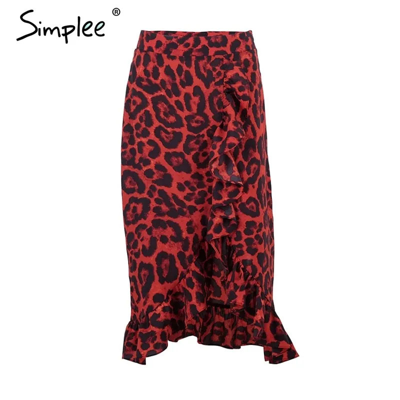 Sexy léopard midi crayon femmes automne taille haute volants fille rouge jupes vintage femme coréenne jupe d'hiver 210414