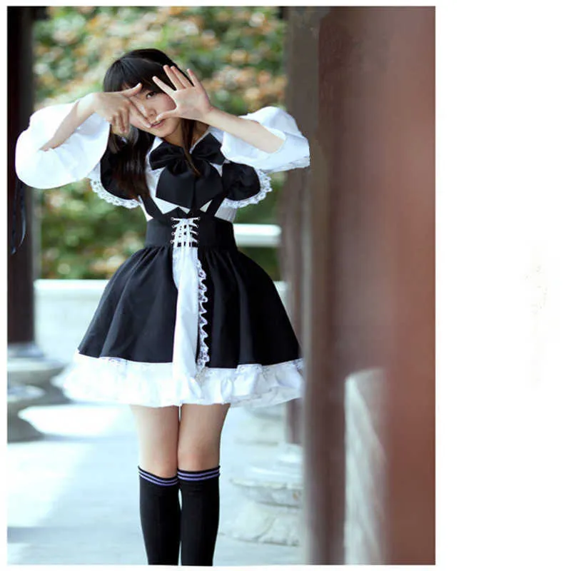 Femmes Maid Outfit Anime Robe Longue Tablier Noir et Blanc Robe Lolita Robes Cosplay Costume Y0903