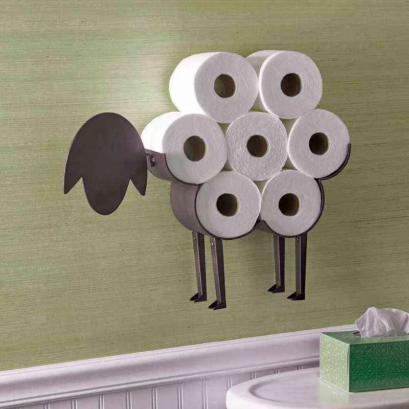 羊の浴室の装飾ロール紙ホルダーの壁に搭載されたトイレ収納ラック動物の寝室ティッシュタオルオーガナイザースタンド211102