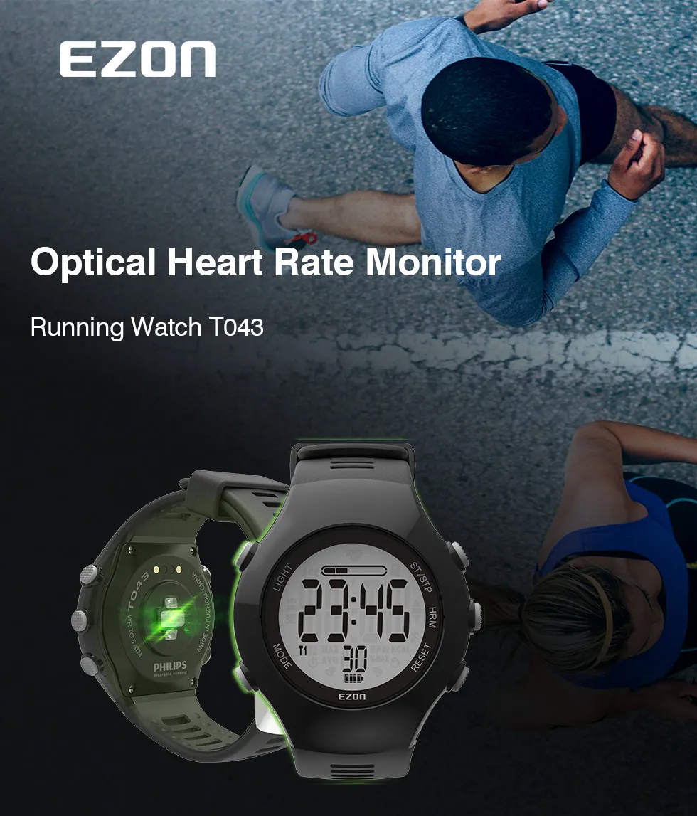 Capteur optique moniteur de fréquence cardiaque podomètre compteur de calories chronomètre minuterie montre de sport numérique 50M étanche