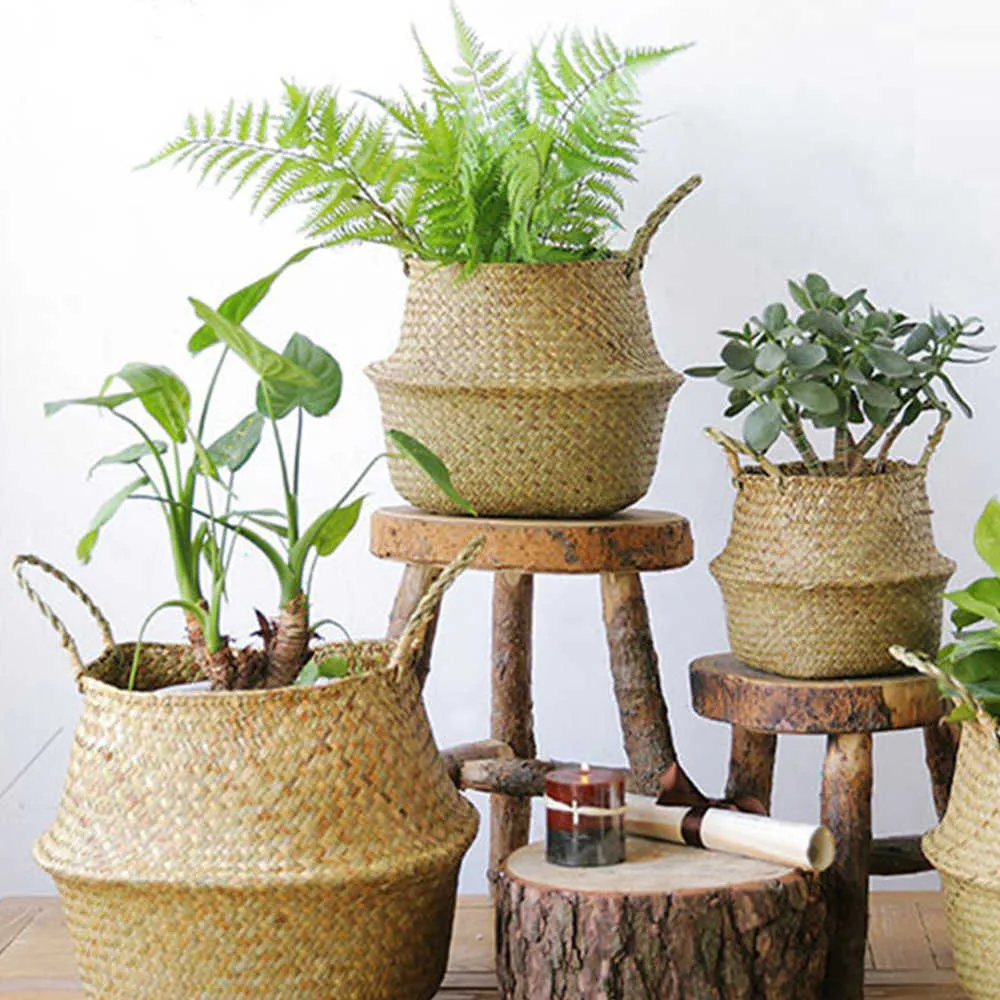 Корзина Wickerwork Wickerwork Rattan Висит цветочный горшок Грязный Прачечный Хранение 5 Размеры 210609