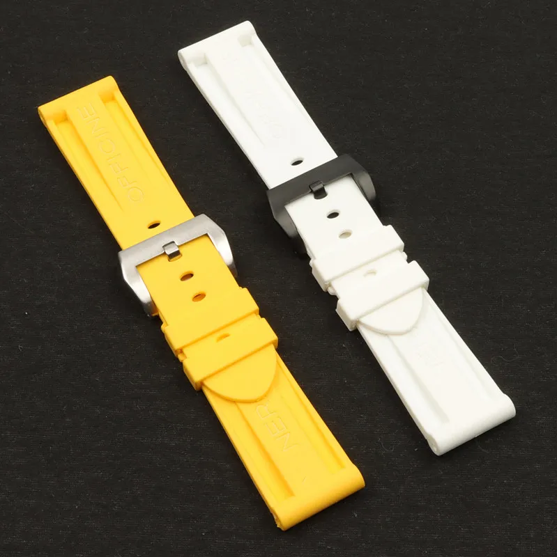 Bracelet de montre en caoutchouc de Silicone jaune blanc, 24mm 26mm, remplacement pour Panerai, boucle ardillon, étanche, accessoires de montre 298u