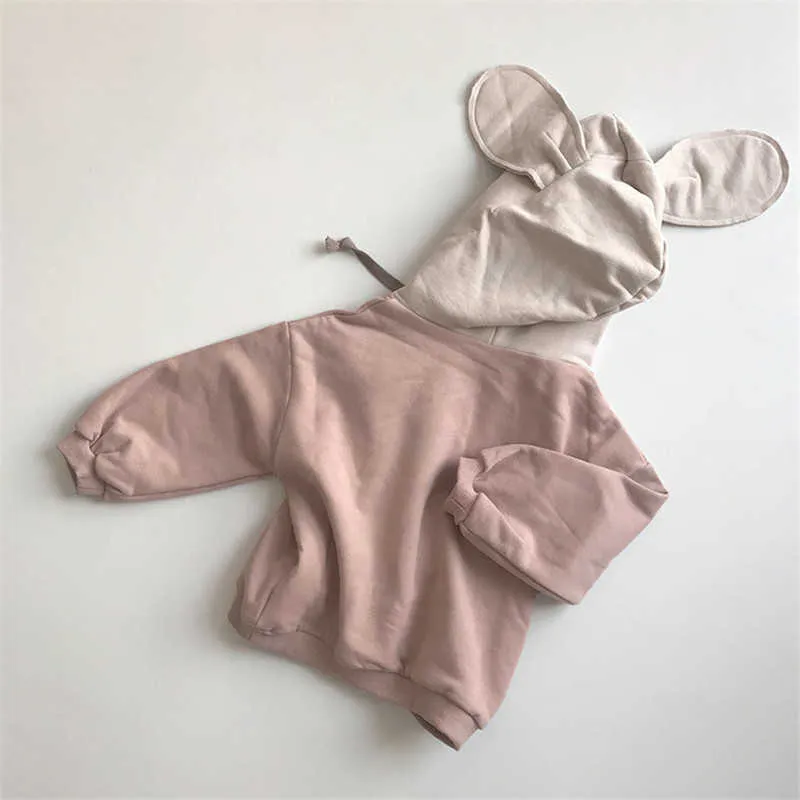 Primavera outono meninos meninos meninas roupas de algodão moletom com capuz coelho e urso orelhas crianças crianças sportswear roupas 210615