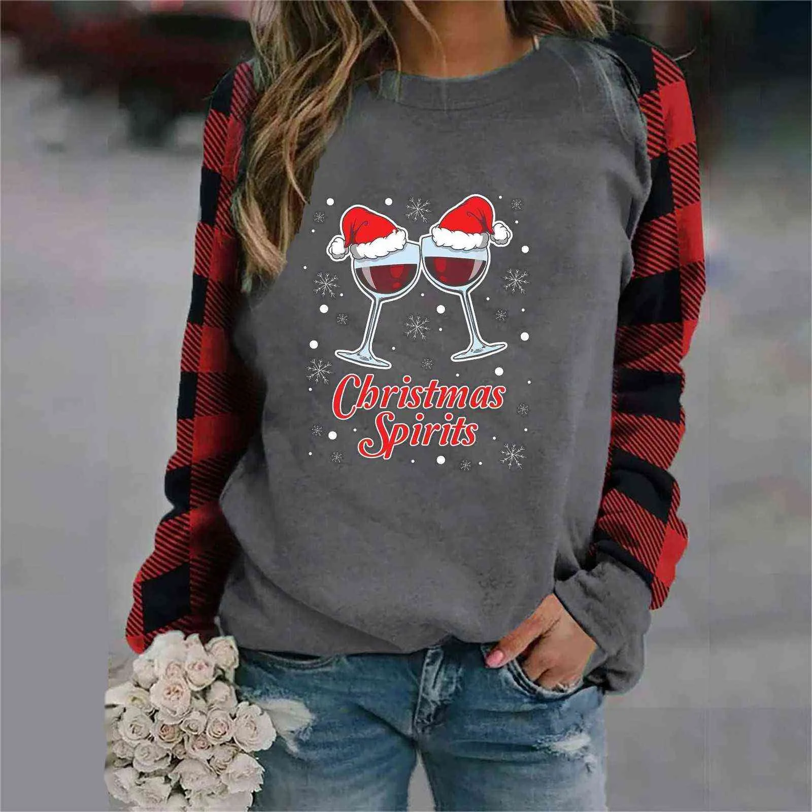 Merry Christmas Dames Pullover Herfst Winter Casual Print Jumper Lange Mouwen Plaid Patchwork O-hals Sweater Trek de Noel Femme Y1110