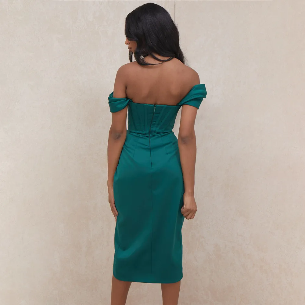 Bodycon Velvet Dress Draped Green Sexy Off The Shoulder Women Christmas Celebrity Club Night Party 210422