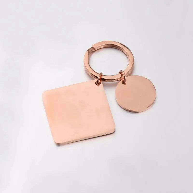 Keychains Stainless Steel Hanging Square Round Pendant Keyring For DIY Making Keychain Metal Key Chain Mirror Polished Whole 1261K