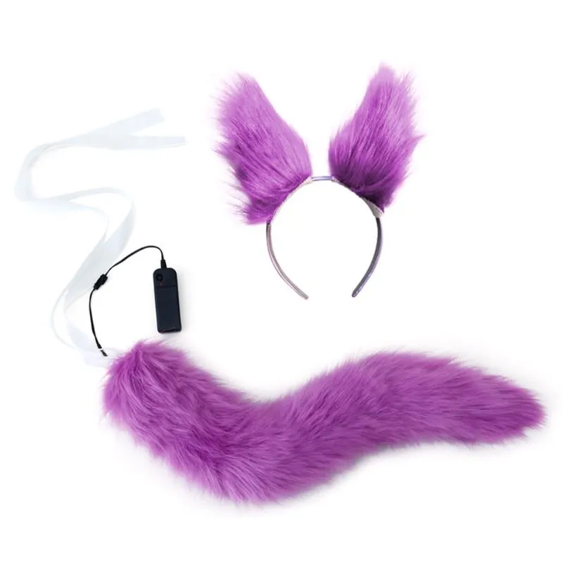 Outros suprimentos de festa de evento Faux Fur Kitten Ears Headband com LED Light Up Plush Long Tail Set Anime Vestido Animal Cosplay Costum253i