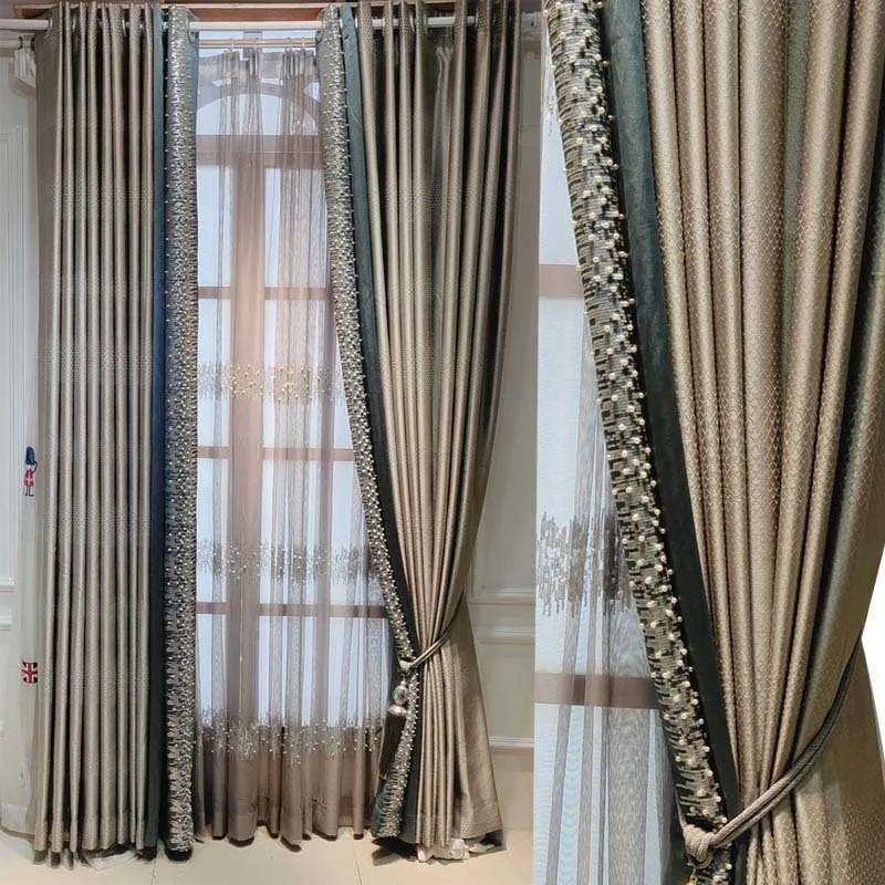 Современные роскошные серебристо-серые затемняющие шторы из бисера с кружевной строчкой, элитные шторы на заказ для гостиной, спальни, шторы, жалюзи # 4 210282U