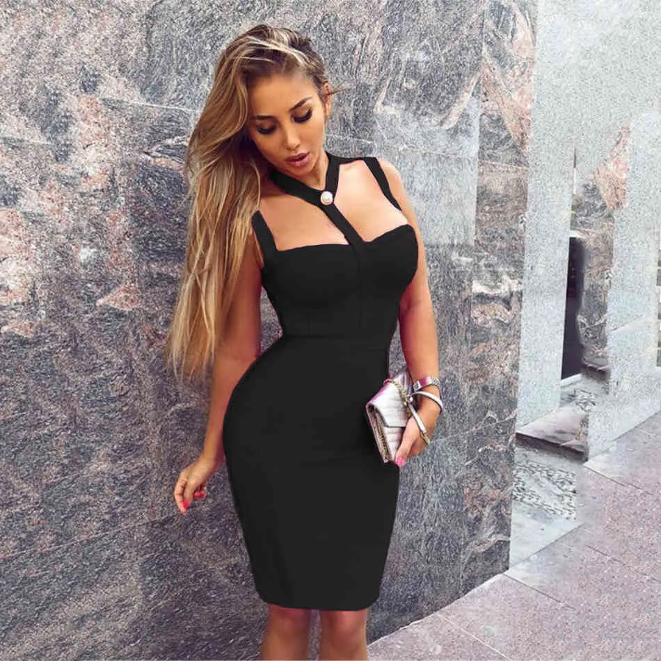 حر نمط مثير قطع زر ضمادة اللباس bodycon المشاهير مصمم مساء حزب الأزياء vestidos 210524