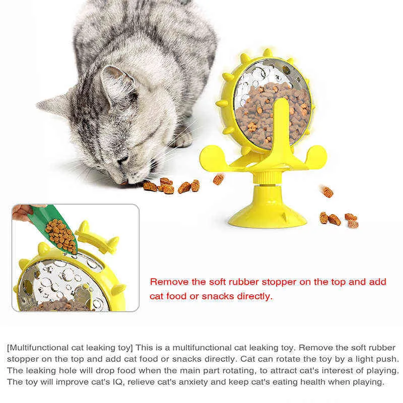 Pet Cat Toy Leaky Feeder Distributeur de Nourriture Jouet Pet Supplies Windmill Interactive Training Pet Fuite Jouet avec Ventouse pour Chat 211122