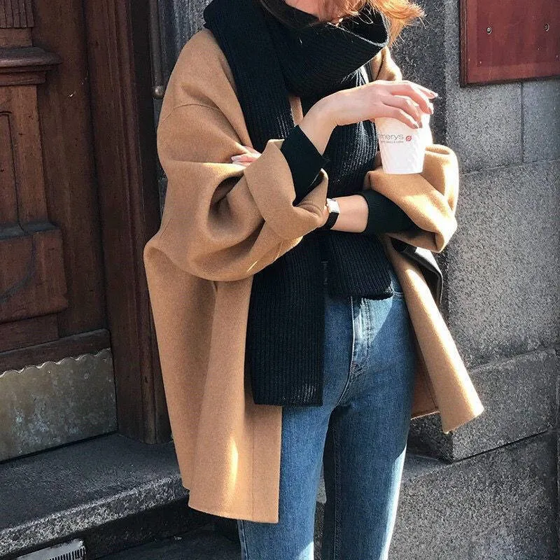 Automne laine manteau à simple boutonnage femmes hiver vêtements d'extérieur décontractés Streetwear femme coréenne bureau dames mince laine 210421