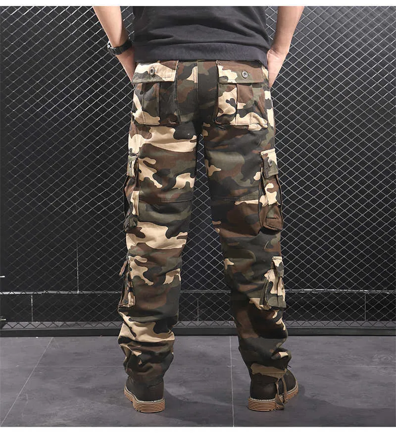 Camouflage Cargo Pants Män Multi Pocket Bomull Militär Camo Armé Spårbyxor Man Streetwear Overaller Pantalon Homme 210715