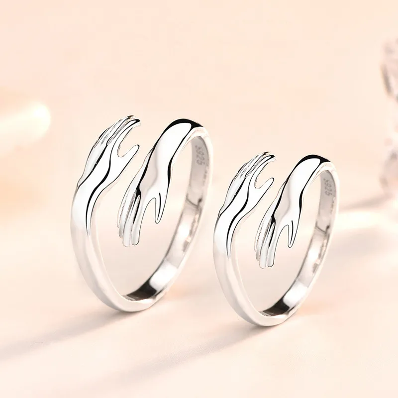 2 stks paar minnaar's romantische verstelbare ring voor vrouwen meisjes knuffelen handen open ring fit bruiloft band vinger stapelbare ringen