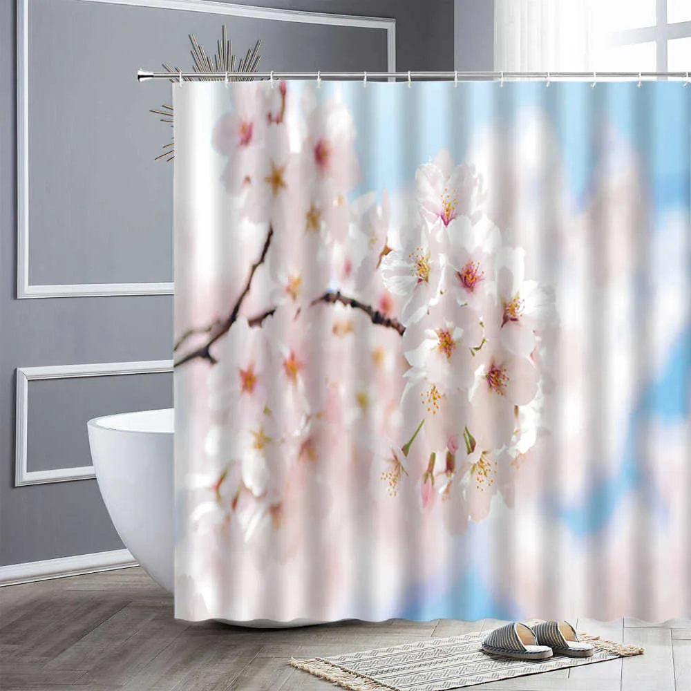 Shower Curtain Garden Colorful Flowers Natural Scenery 3D Waterproof Fabric Bathroom Curtains Bath Accessories Decor 210915