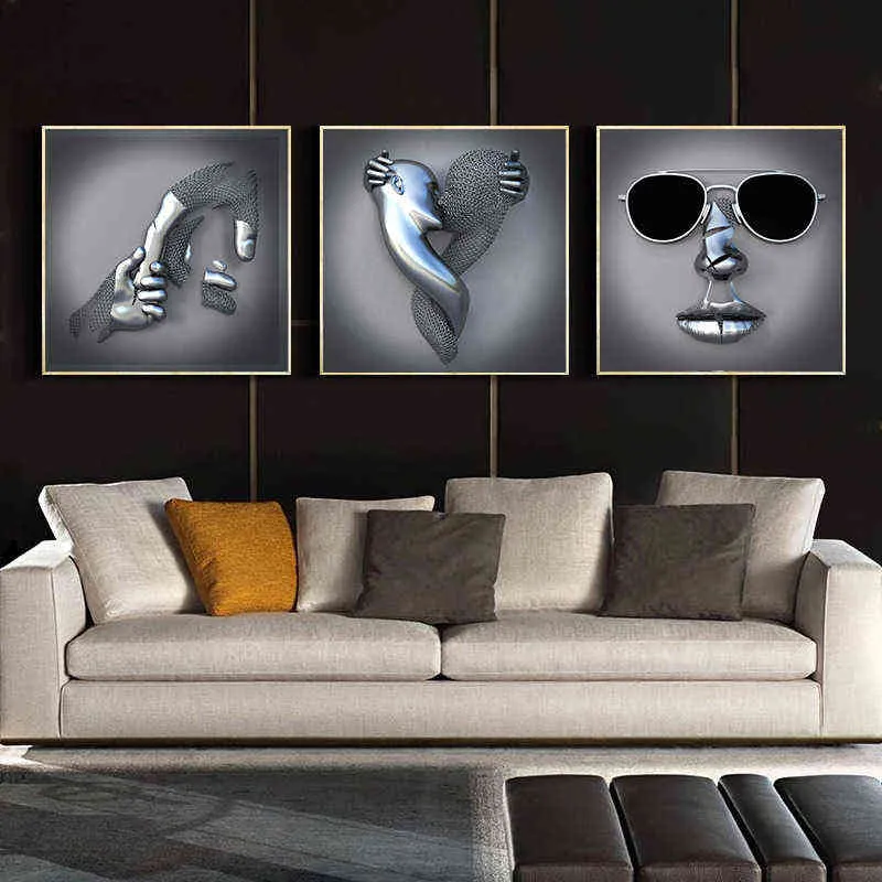 Romantisch metalen figuur standbeeld kunst frame canvas schilderen 3D abstracte posters en prints muurfoto's woonkamer huisdecoratie H17746924