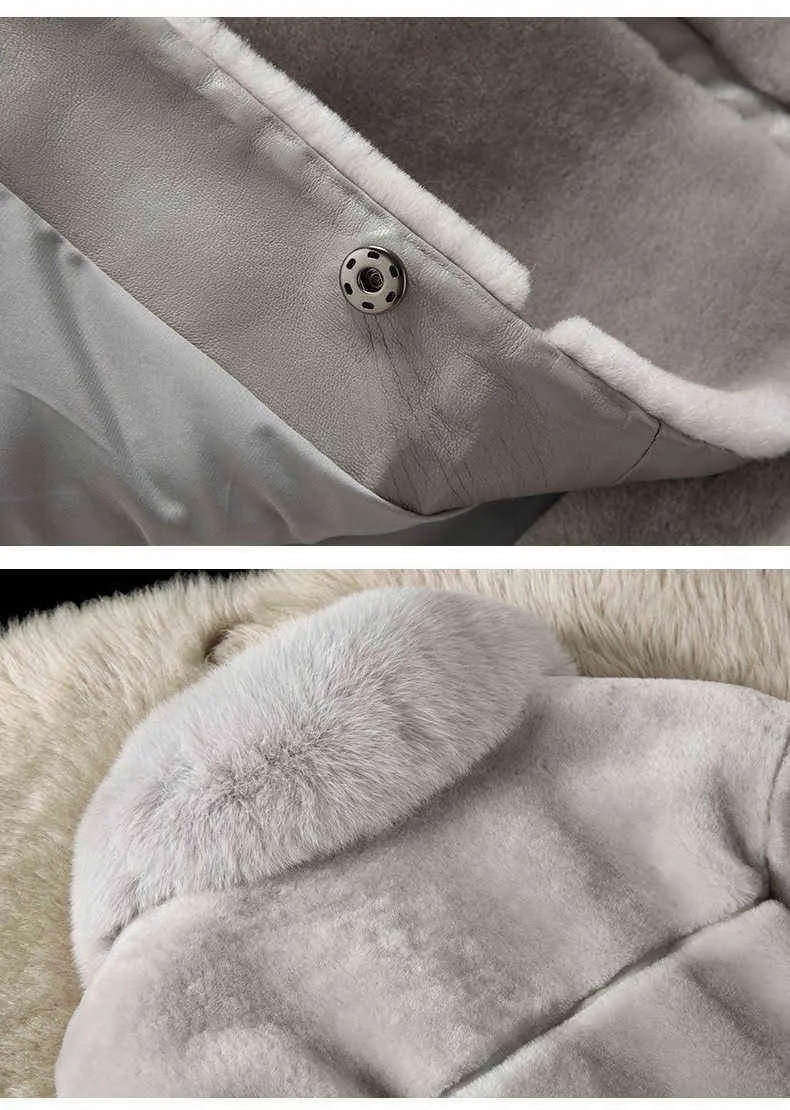 Chaqueta con cuello de piel para mujer Otoño Invierno abrigo de lana sintética abrigo largo de cuero cálido 211220
