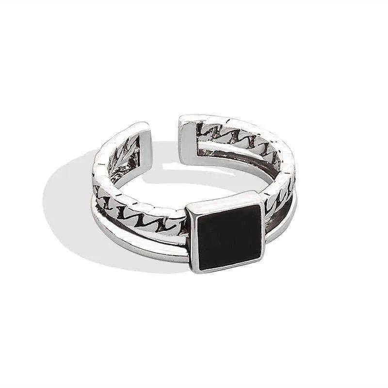 Jea.Angel 925 argent géométrie Double conception chaîne goutte glaçure Cube Rectangle anneau personnalité rétro anneaux pour femmes hommes G1125