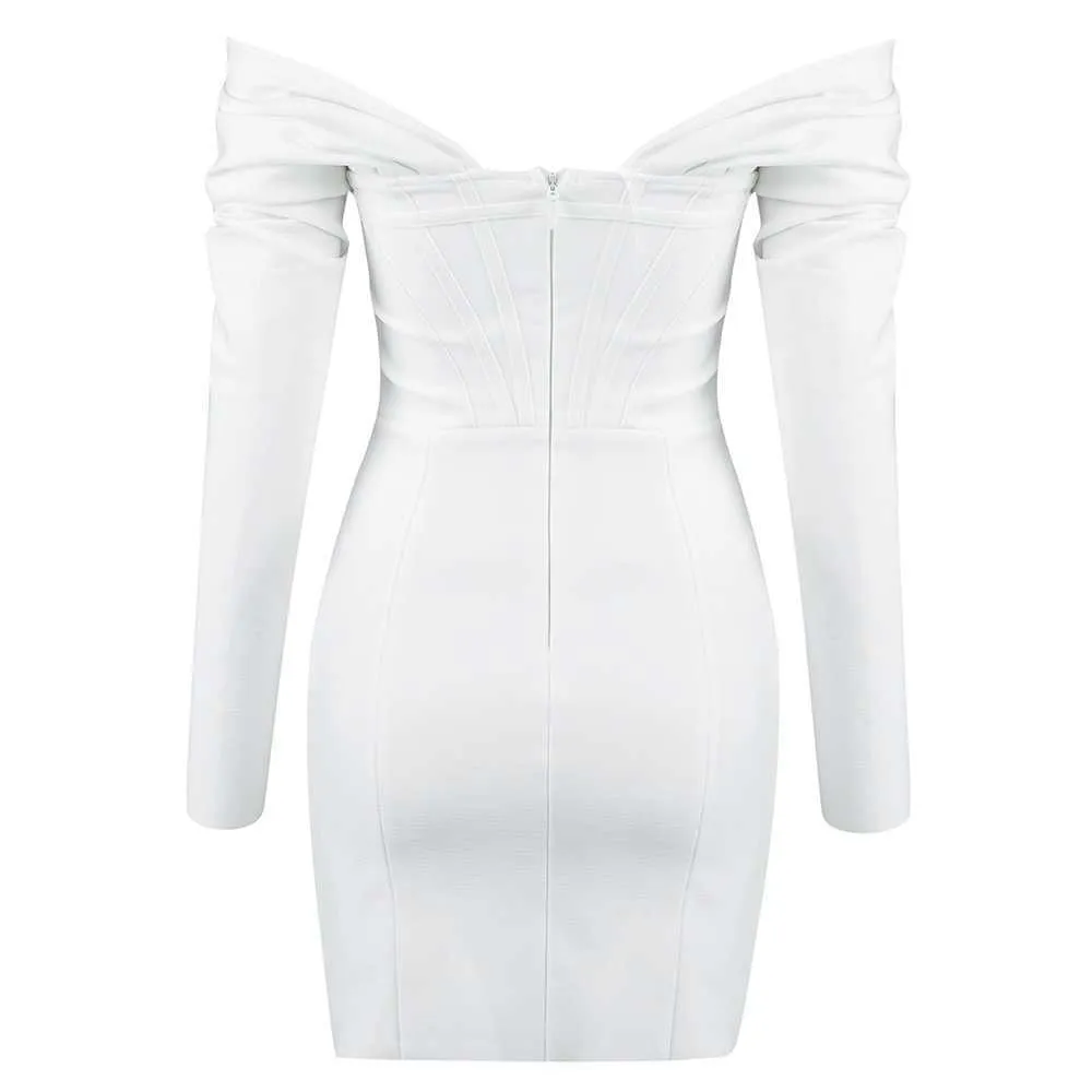 Ocstrade Sexy Off Shoulder White Bandage Dress Autunno Donna Manica lunga Bodycon Club Night Party es 210527
