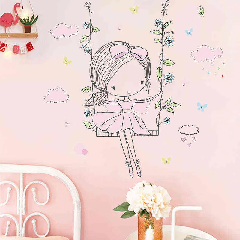Маленькая девочка, размахивая наклейки на стену Детская спальня крыльцо детский сад стены украшения стены наклейки самоклеящиеся 211124
