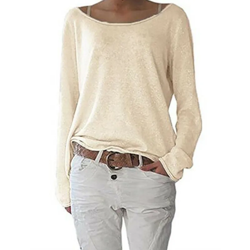 Women T-Shirt Basic Long Sleeve Solid Top Loose Plain Cotton Baggy Round Neck Color Casual Simple Clothing 210522