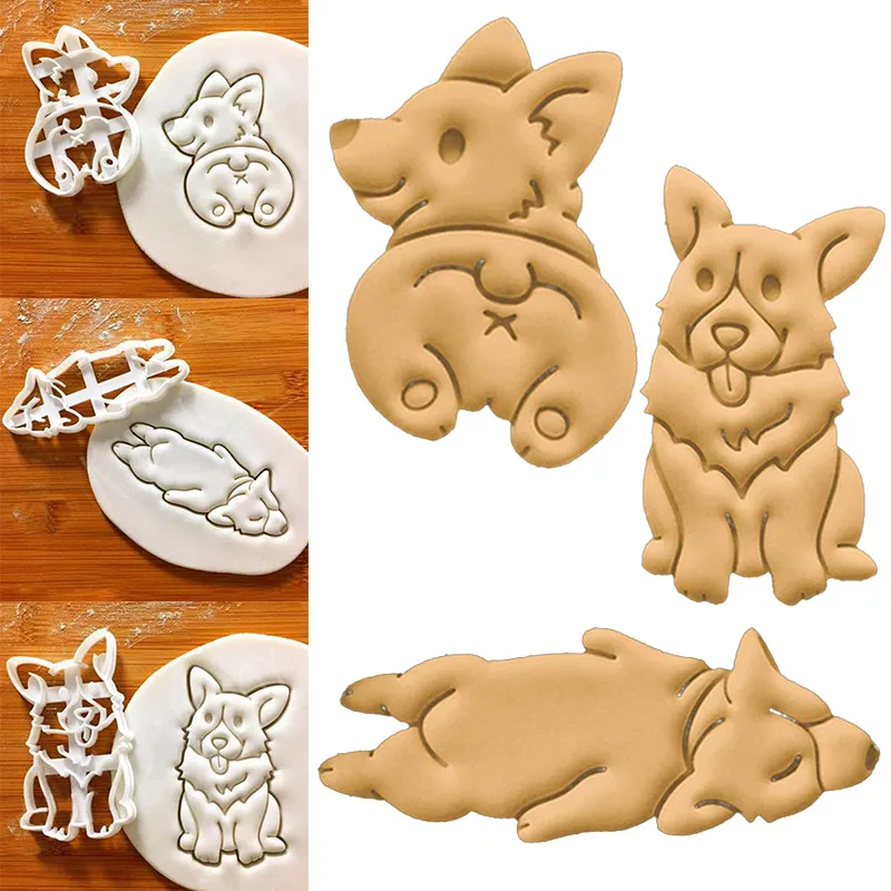 3 Type 3 pièces/ensemble de Biscuit en forme de chien Corgi mignon moule ustensiles de cuisine outils de cuisson 3D tridimensionnel bricolage outil accessoires
