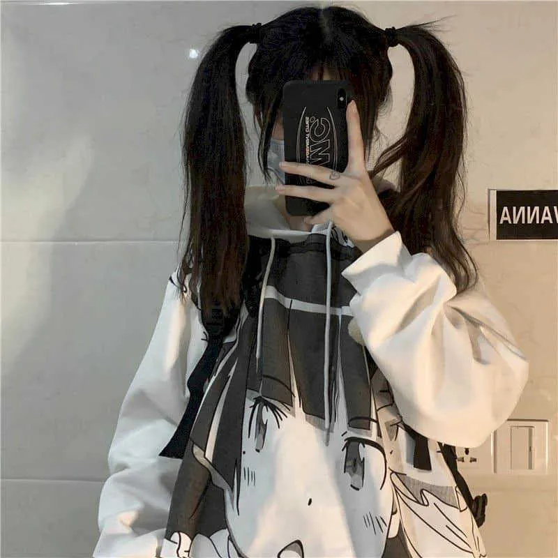 Automne et hiver coréen japonais bidimensionnel fille de bande dessinée lâche plus velours épais pull à capuche femme veste étudiante 210526