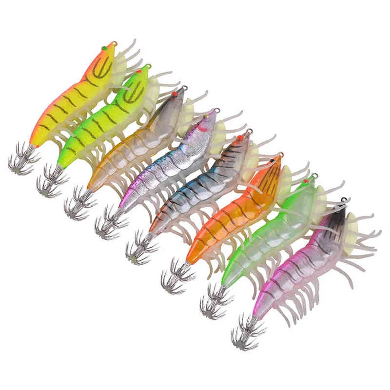 8 pièces Leurre de pêche 3D lumineux crevette calmar crochet Jigs Leurre Egi poulpe calamar seiche 211222260t