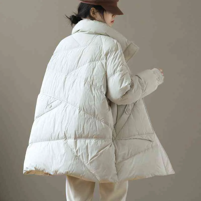 Janveny, chaqueta acolchada de invierno y otoño para mujer, abrigo de plumón de pato blanco 90% para mujer, abrigos de pan sueltos de largo medio para mujer, Parkas de plumas, prendas de vestir 211108