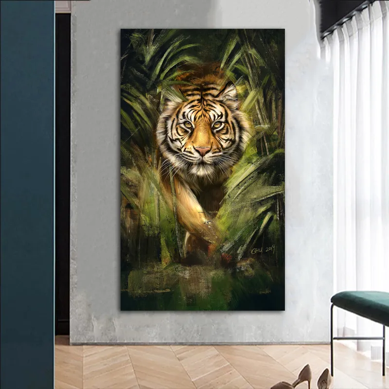 Tiger In The Jungle Poster Wall Art For Living Room Canvas Prints Wall Painting Modern Home Decor Animal Pictures Cat Quadros