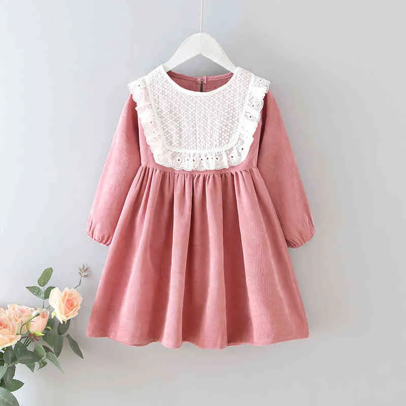 Girls' Dresses Autumn Style Children Baby Kids Clothing Korean Japanese Loose Lace Lapel Girl Fashionable Dress 220110