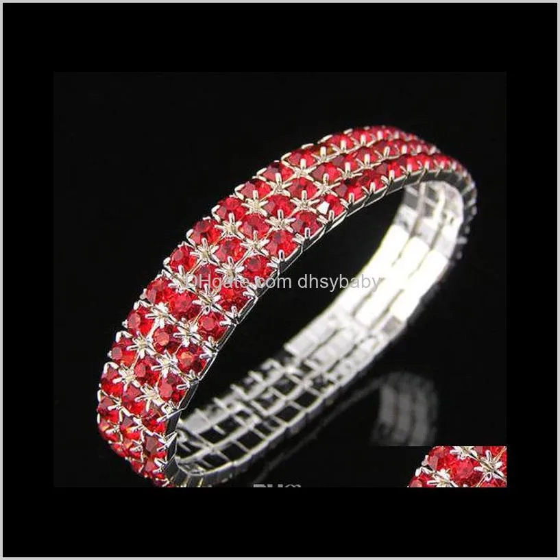 Bracciali 12 pezzi / lotto 3 file gioielli da sposa elastico cristallo strass stretch oro braccialetto braccialetto intero matrimonio Acc281e