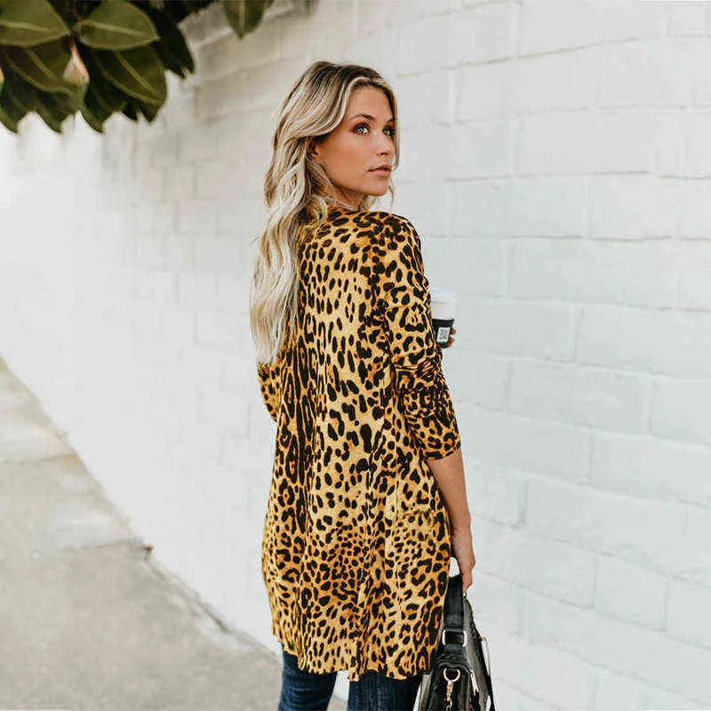 vendita di cardigan con stampa leopardata cappotto da donna primavera e autunno giacca a vento versatile a maniche lunghe medio 211207