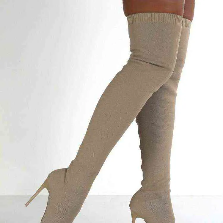 Зимние женские сапоги с узором пейсли, модные сапоги-чулки с острым носком в стиле пейсли в стиле панк на высоком тонком каблуке, сапоги выше колена, осенние сапоги Botas De Mujer H1116