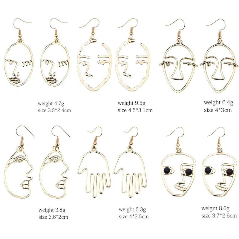 Dangle & Chandelier Fashion Pierced Face Earrings Personality Exaggerated Girl Metal Silhouette Student Daily Jewelry Gift338o