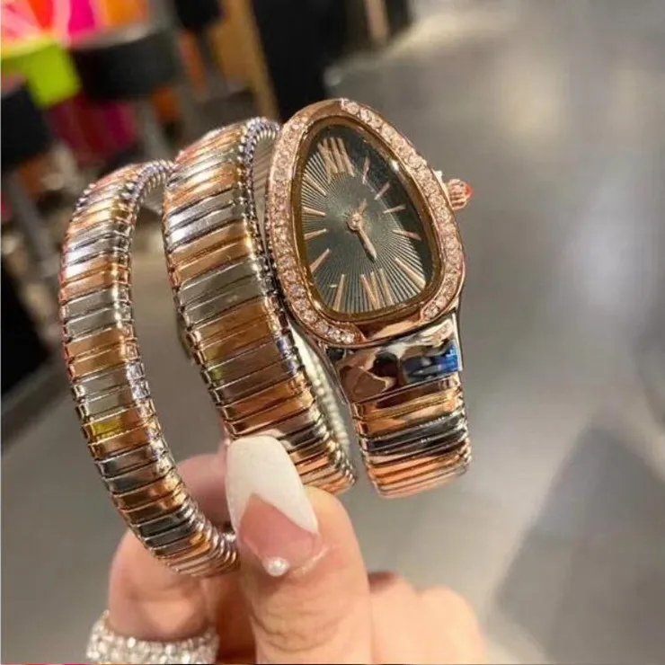 statek Specjalny projekt projektowania węża dla kobiet luksusowa damska bransoletka na rękę Rose złoto srebrne diamenty Diamenty żeńskie zegarki lodowane 323k