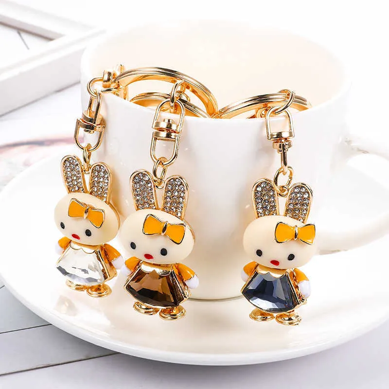 Métal mignon émail-papillon-arc lapin porte-clés porte-clés femmes fille bijoux strass-cristal-animal lapin sac à main porte-clés G1019