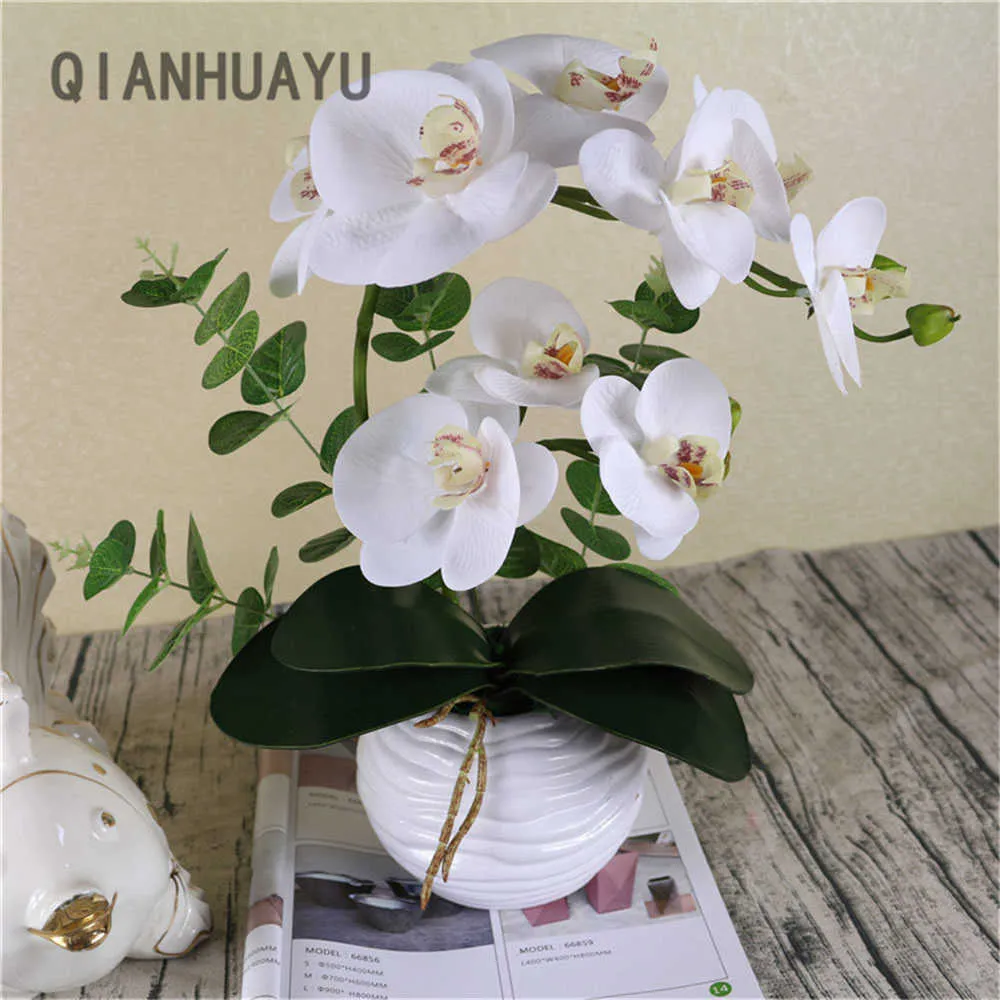 Borboleta de seda artificial Borboleta Orquídea Phalaenopsis buquê para o casamento Christams DIY Decoração de casa Jardim falso em vaso decoração Y0630