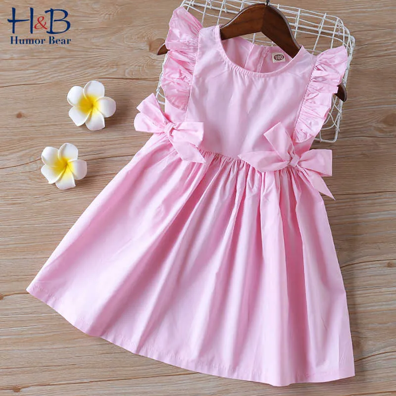 Dziewczyny Summer Dress 'Odzież Ruffle Sleevele Princess Frocks Big-Bow Fashion Kids Baby 210611