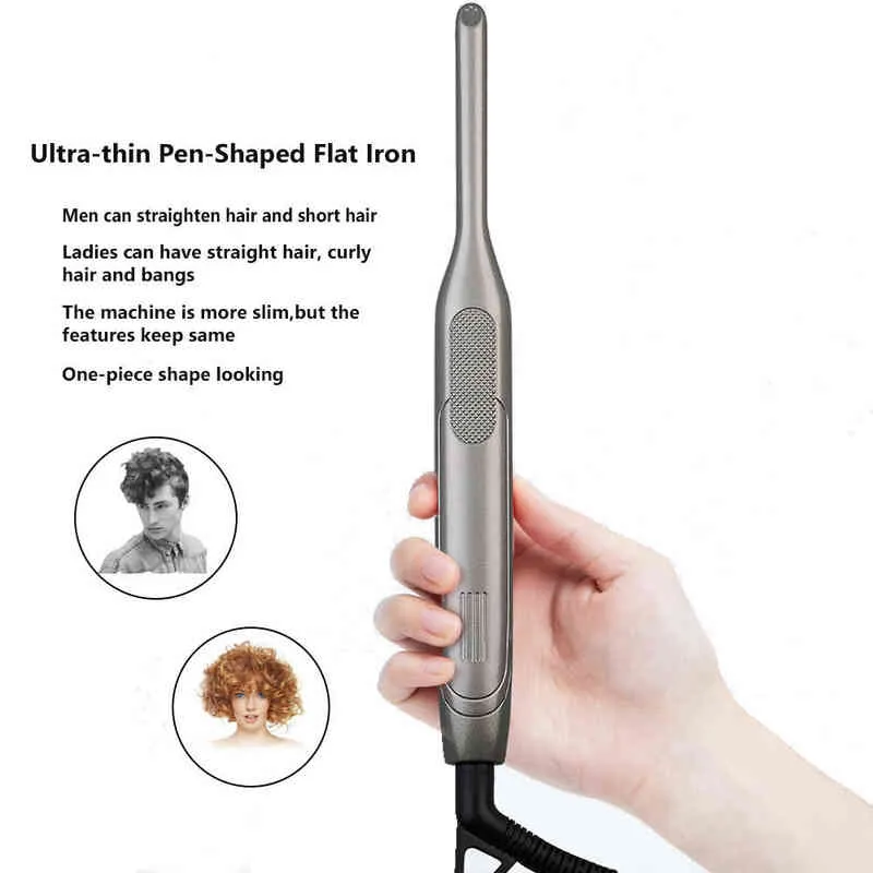 Mini Hair Curler Pencil Straightener 2 in 1 Ceramic Thinnest Narrow Flat Iron with LED Display for Short Beard 2201221010410