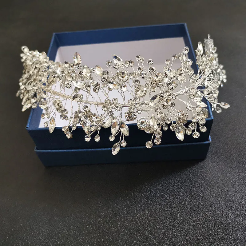 SLBRIDAL Handmade 3 Cores Cristal Nupcial Tiara Headband Casamento Coroa Acessórios Para Cabelo Dama de Honra Jóias 220217