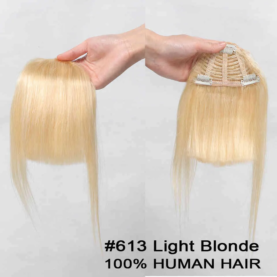 Natural Human 3 Clips 3D Blunt Cut OverHead Bangs Clip In Hair Extensions Non-Remy 2.5"x4.5" 613 #1B #2 Brown