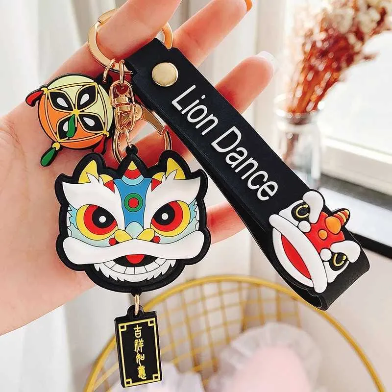 2021 Dessin animé chinois Lion Dance Porte-clés mignon exquis PVC poupée de dessin animé porte-clés sac voiture suspendus décoration porte-clés cadeaux G1019