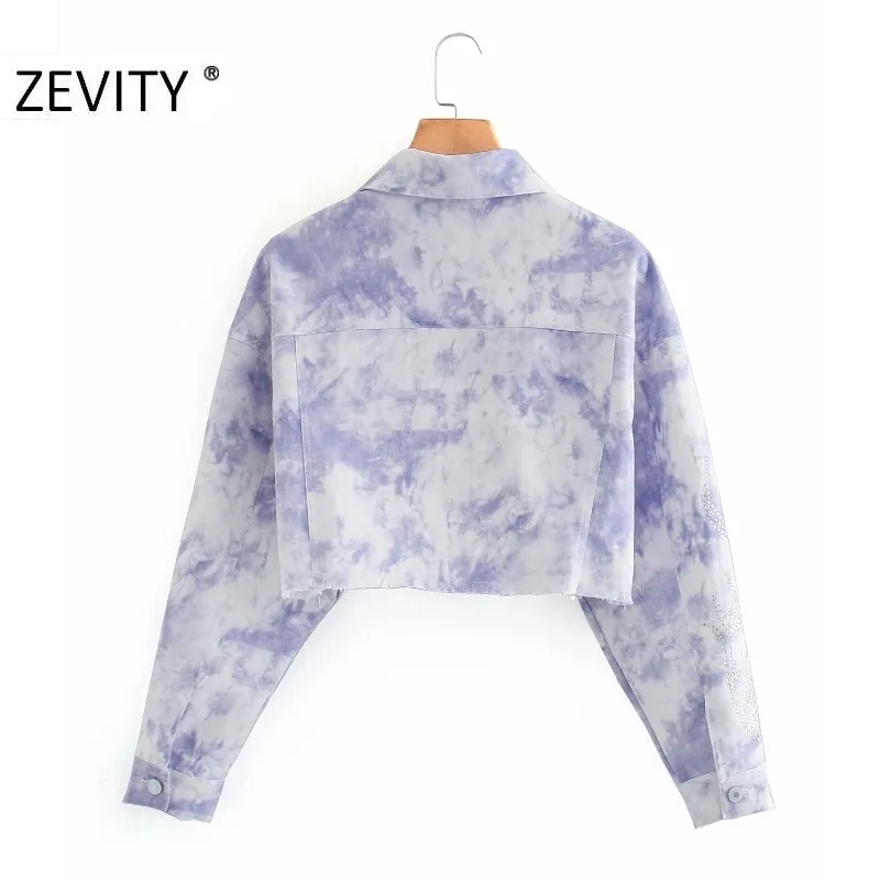 women vintage tie dye painting short shirt coat female sequins decoration outwear denim jacket casual slim tops CT594 210420