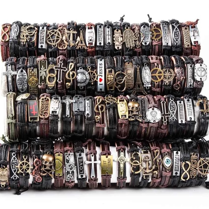 HOQIAGA 100 pièces bracelets en cuir hommes femmes véritable vintage punk rock rétro couple bracelet manchette fait à la main entiers en vrac 21034122763