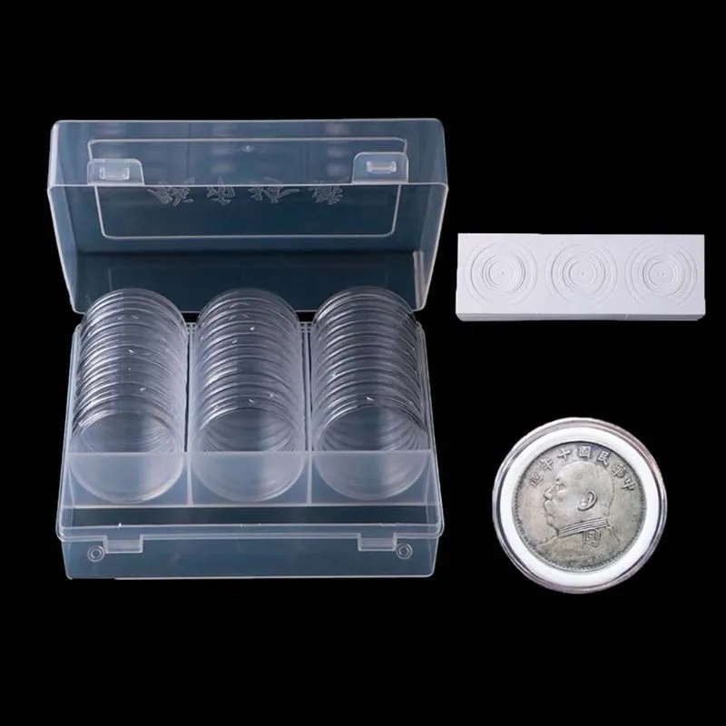 Ronde 46mm Direct Fit Airtight Coin Capsules Titulaire Affichage Collection Cas Boîte De Rangement Avec 16/20/25/27/30/38mm Pad Anneaux 210330