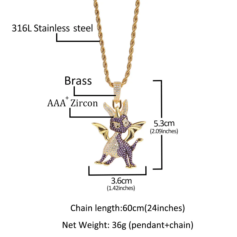 Collier pendentif loisirs pour hommes, zircon incrusté de cuivre bicolore dessin animé pendentif hiphop accessoires personnalisés, chaînes pendentif diamant