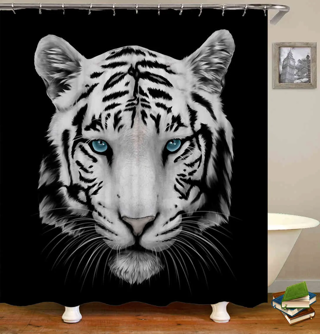 OLOOEY 3D Print Douche Gordijnen Badschermen Waterdichte Gordijnen Voor Badkamer Decor Aangepaste Lion Tiger Beast 210402