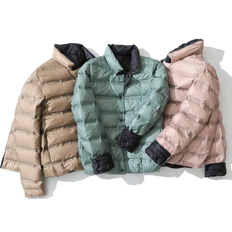 Autumn and Winter White Duck Down Double-sided Down Jacket Female Fresh National Style Literary Fan Short Trend Coat