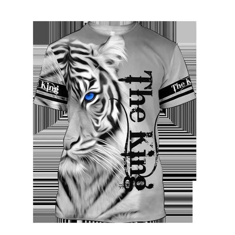 2021 Verão Homens T-shirt Premium Tiger Pele 3D Impresso T-shirt Harajuku Casual Manga Curta T-shirt Unisex Tops QDL014 Y220214